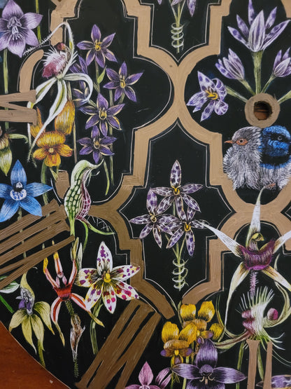 Original Scratchboard clock 'Orchids of Western Australia'