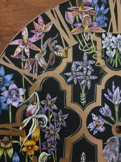 Original Scratchboard clock 'Orchids of Western Australia'