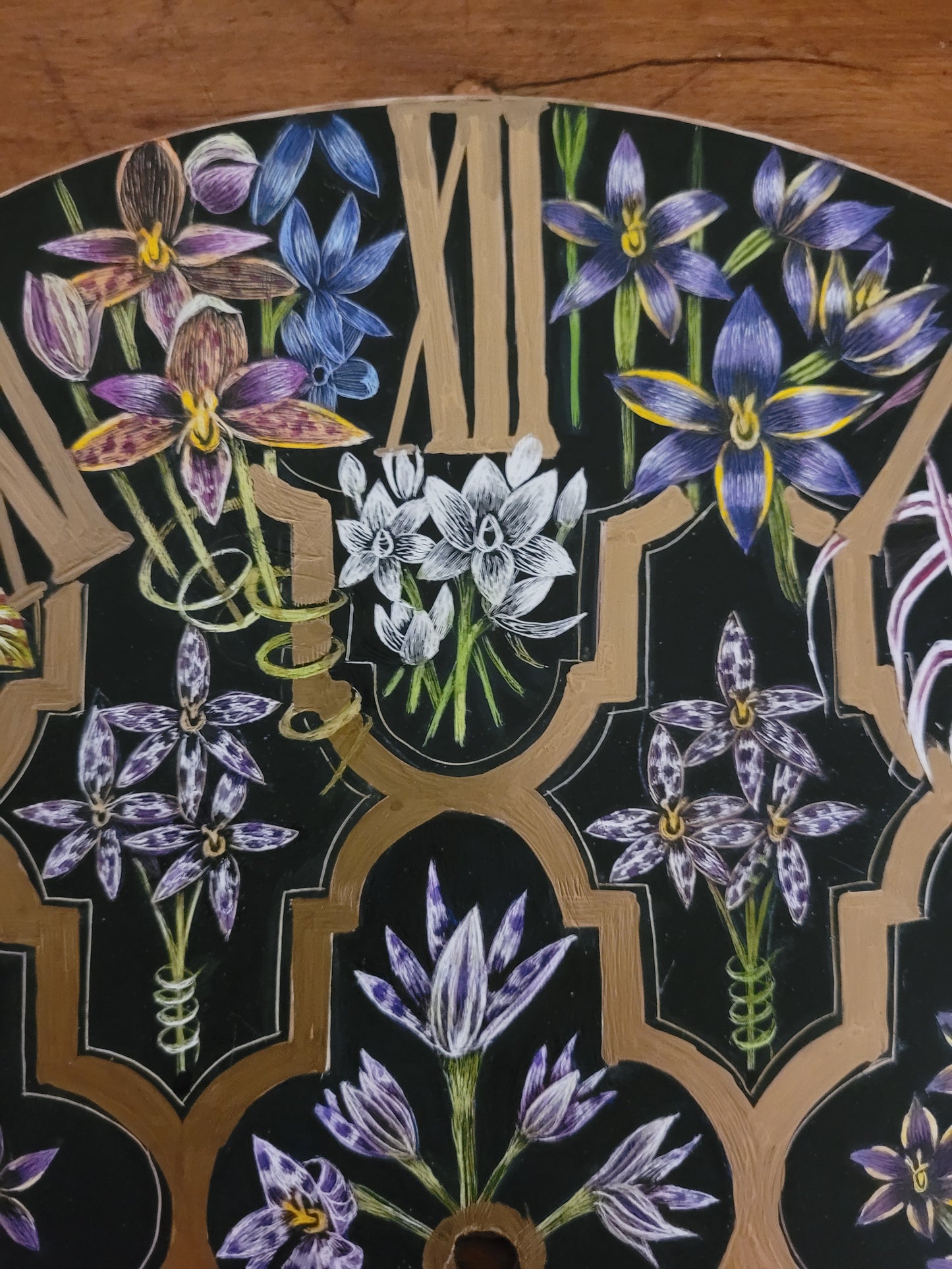 Original Scratchboard clock 'Orchids of Western Australia'