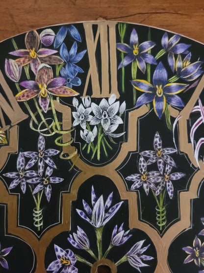 Original Scratchboard clock 'Orchids of Western Australia'