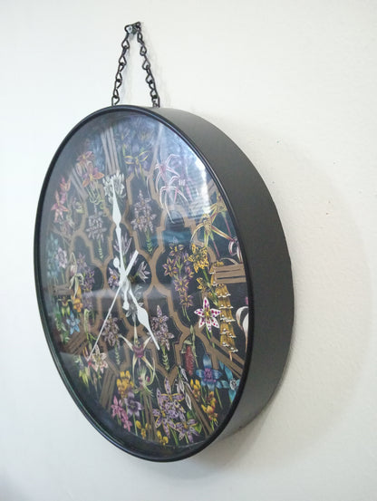 Original Scratchboard clock 'Orchids of Western Australia'
