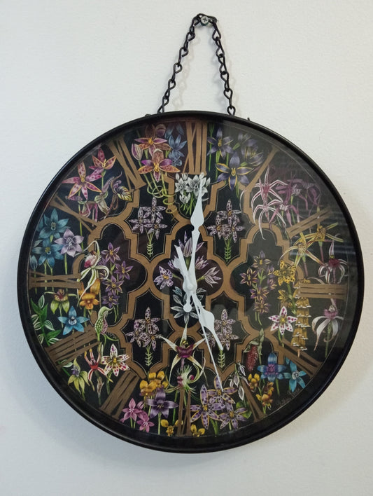 Original Scratchboard clock 'Orchids of Western Australia'